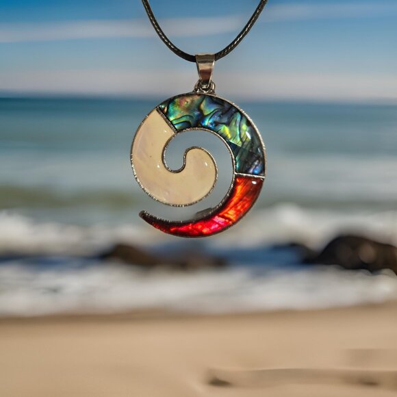 Abalone Swirl pendant on black thong Necklace  18 inches - Picture 2 of 2